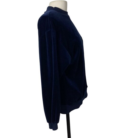 Vintage 80s Velour Top Med Navy White Gold Fleur De Lis Made in USA Sailor Chic - Picture 7 of 9